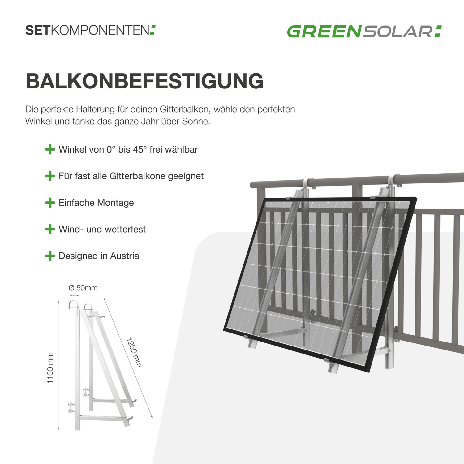 GREEN SOLAR Balkonkraftwerk 900/800 W inkl. Batterie