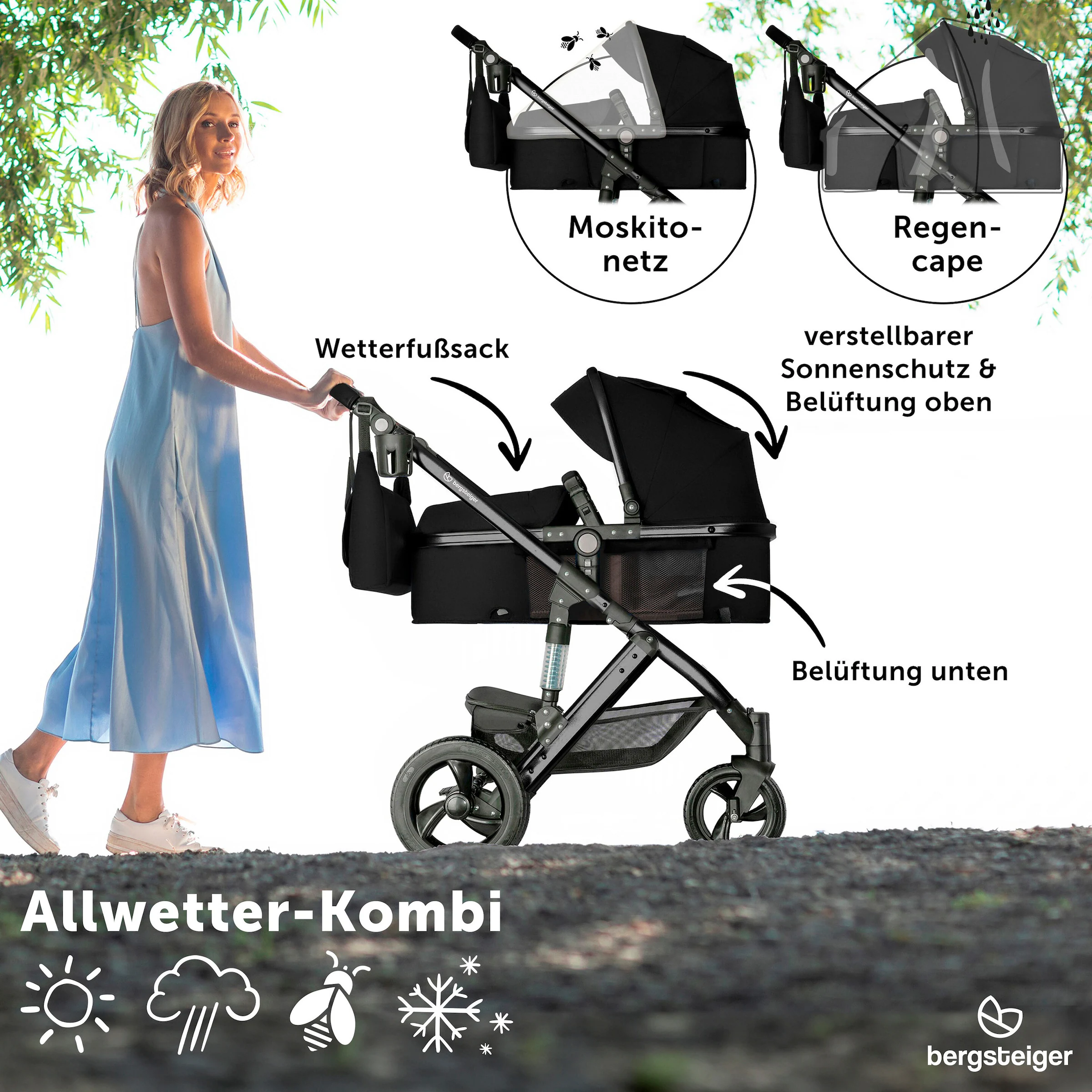 Bergsteiger Kinderwagen Nizza black | Gestell: black