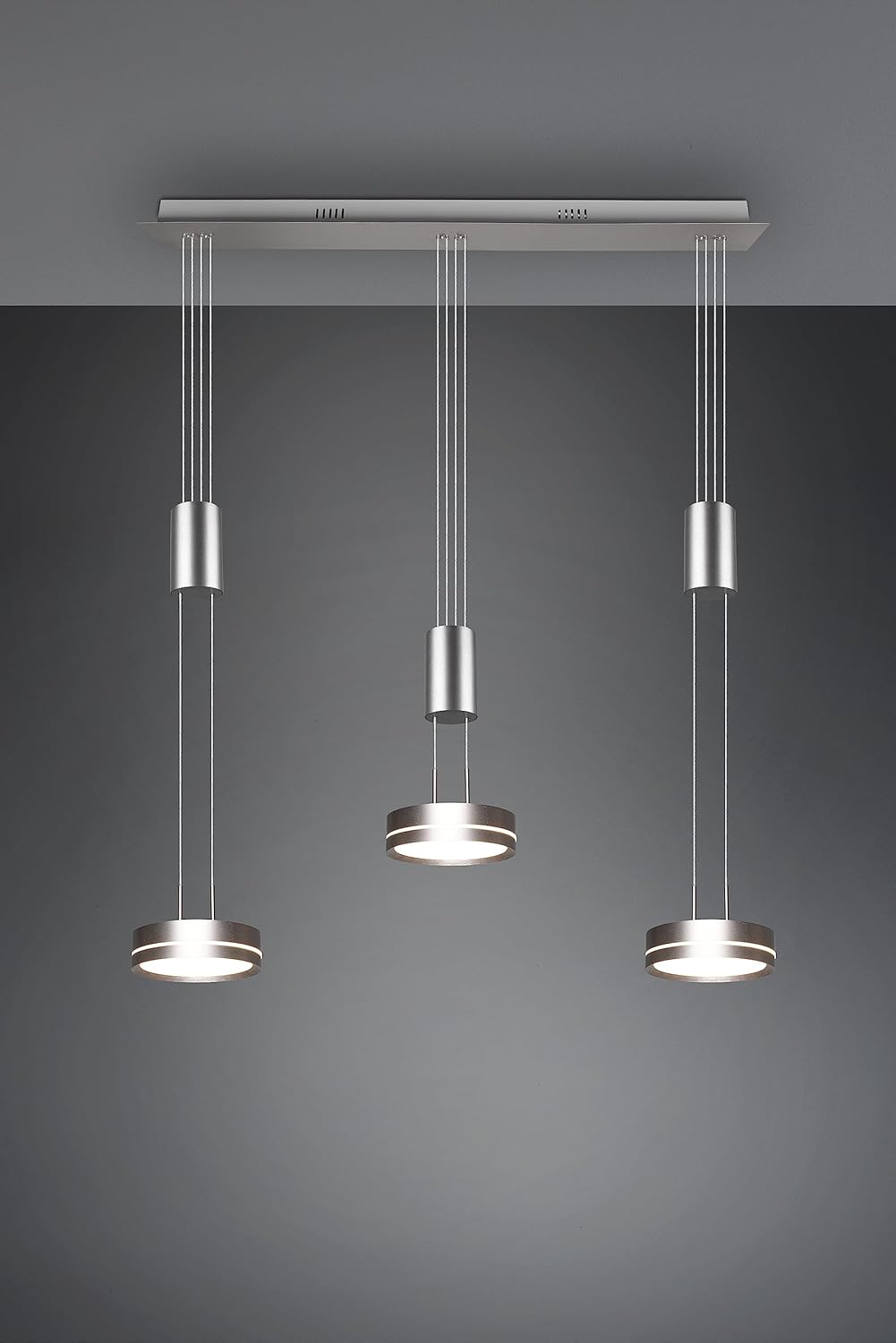 Trio Leuchten LED Pendelleuchte Franklin 326510307, Metall Nickel matt, inkl. 3x 9 Watt LED, Switch Dimmer