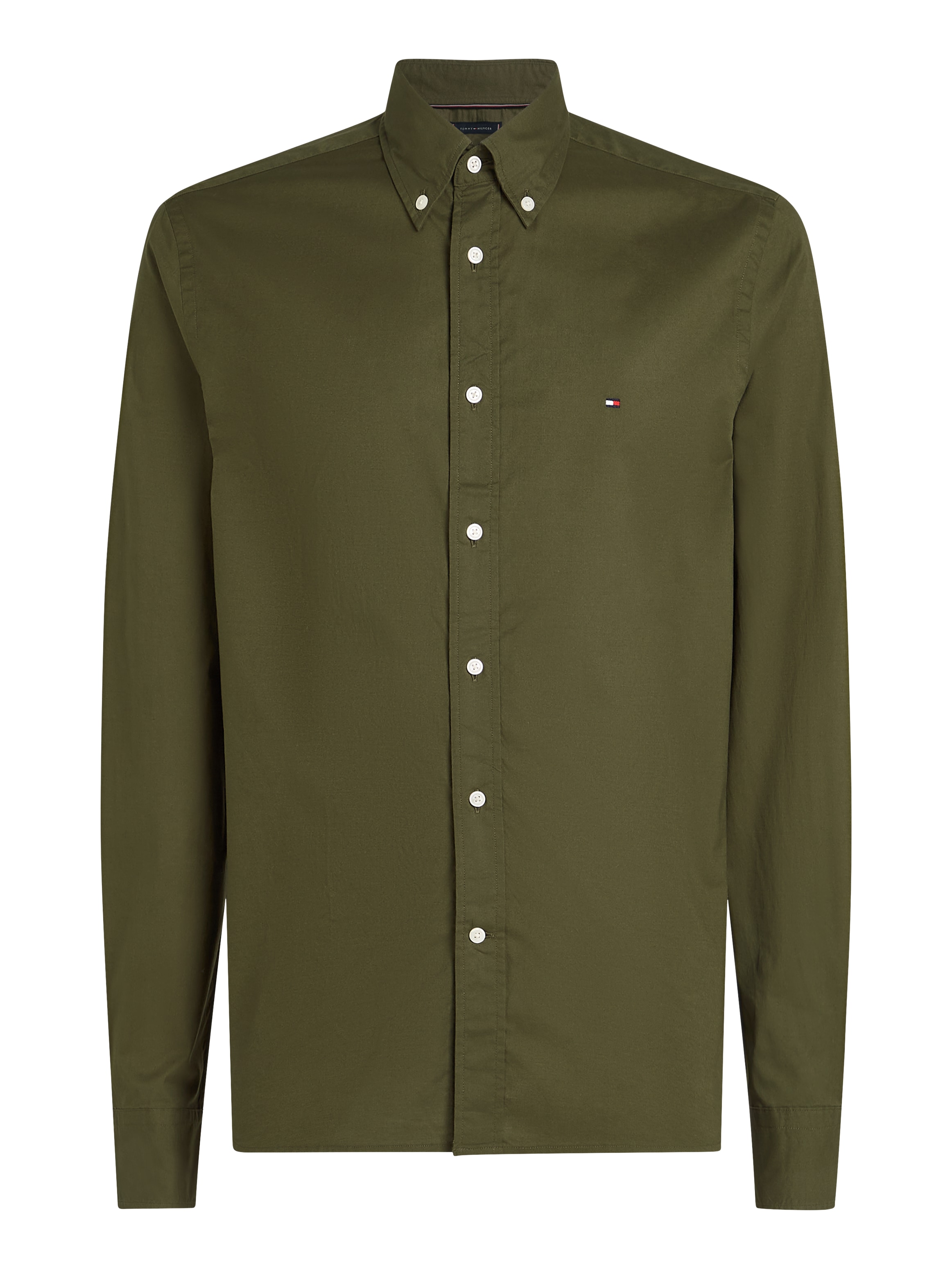 Tommy Hilfiger Businesshemd »FLEX POPLIN SOLID Regular Fit SHIRT mit Button-down und Rückenfalte«, unifarben, klassisch, regular fit, Baumwolle, Kragen
