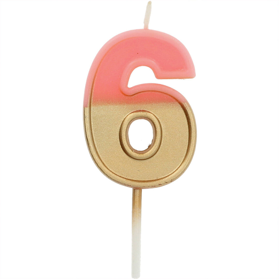 Verjaardagskaars roze goud - 6 jaar