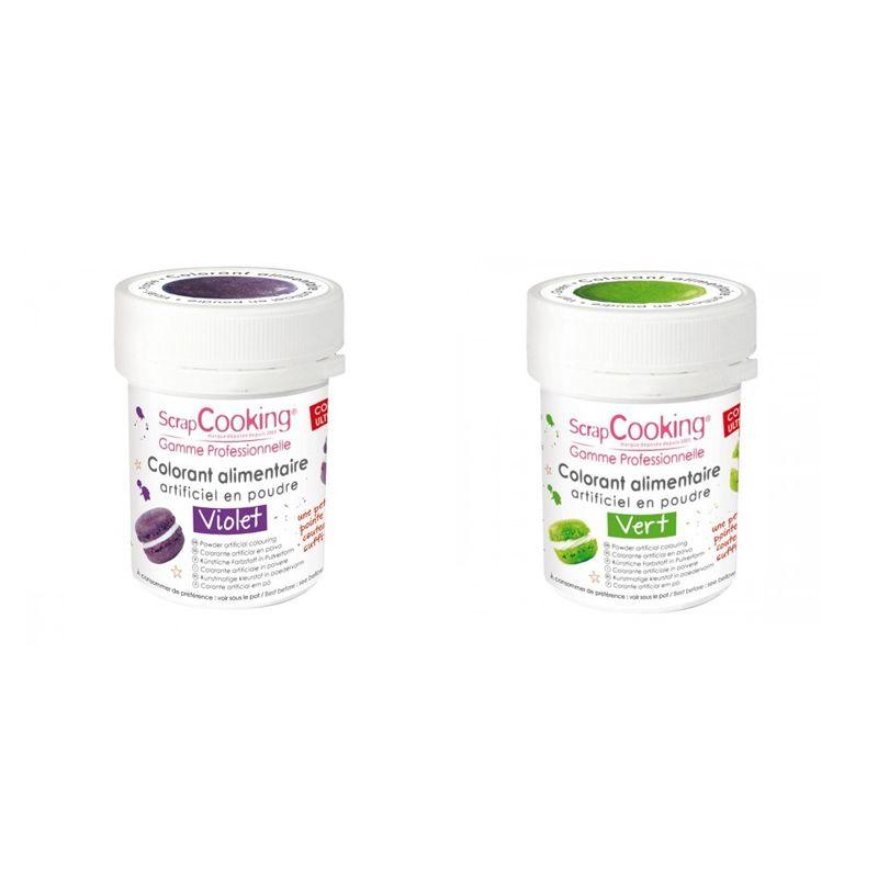 2 colorants alimentaires en poudre - vert-violet Scrapcooking