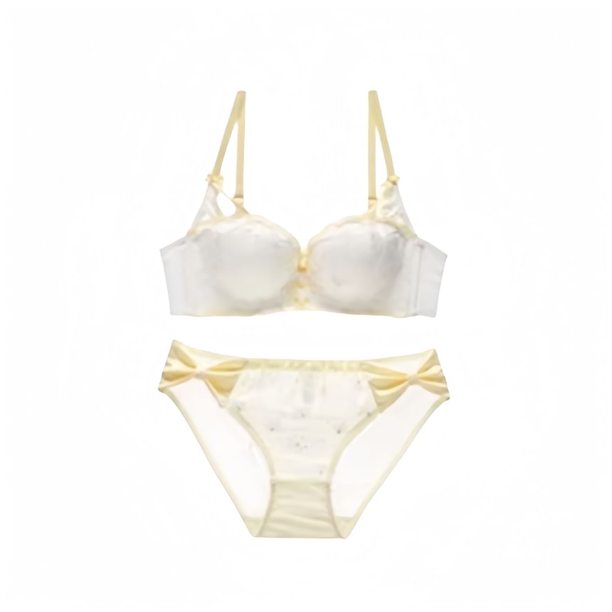 Sancus - Draadloze bh/slip/set met geborduurde bloemenstrik