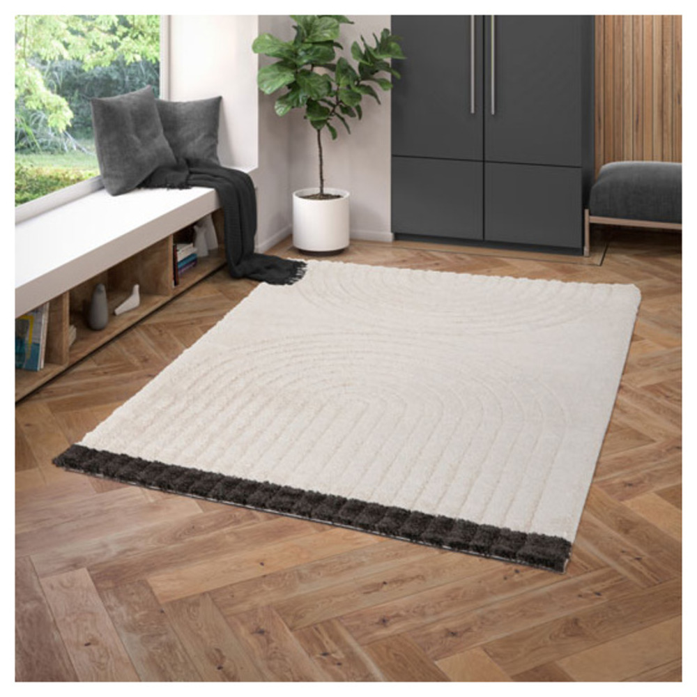 Tapis de salon en relief - modern circle - crème - 80 x 150 cm