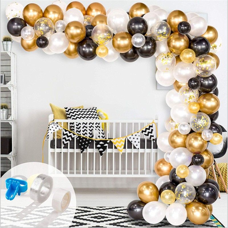 (123-tlg. Set) Party Ballons Luftballons mit Konfetti - Schwarz / Gold