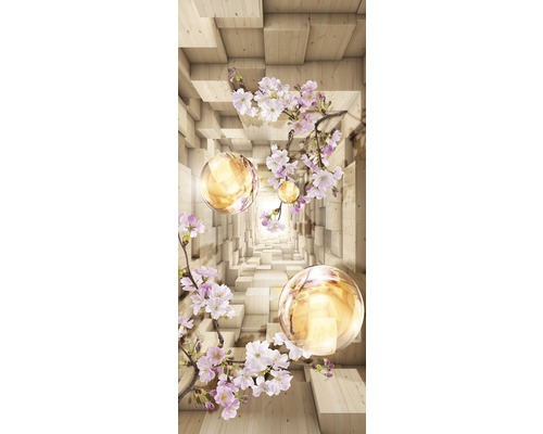 Vinyl fotobehang 3347 SKT, zelfklevend deurbehang, bollen en bloemen, 3D, 1-delig, 91 x 211 cm