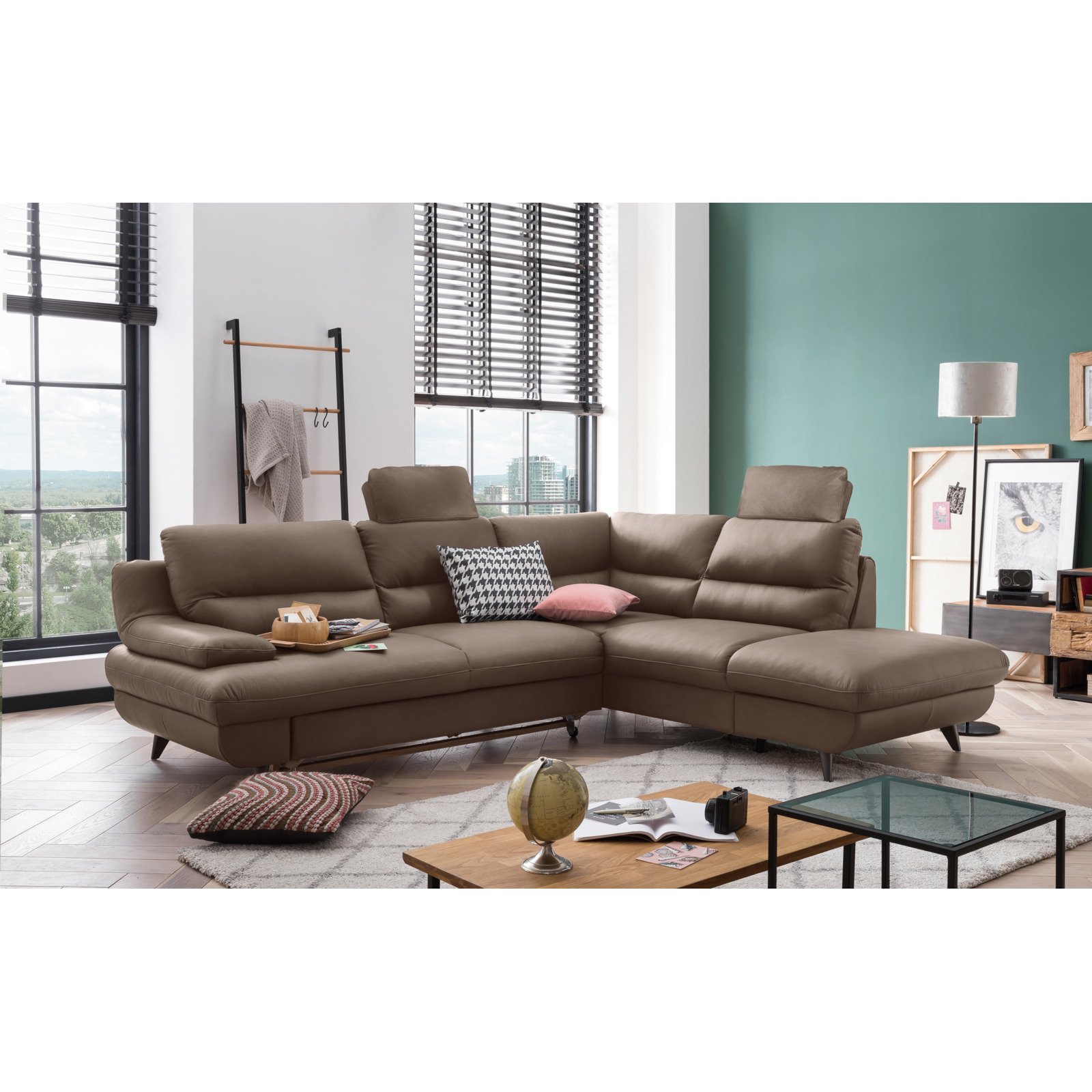 Ecksofa Pike Leder, Ottomane rechts cocao