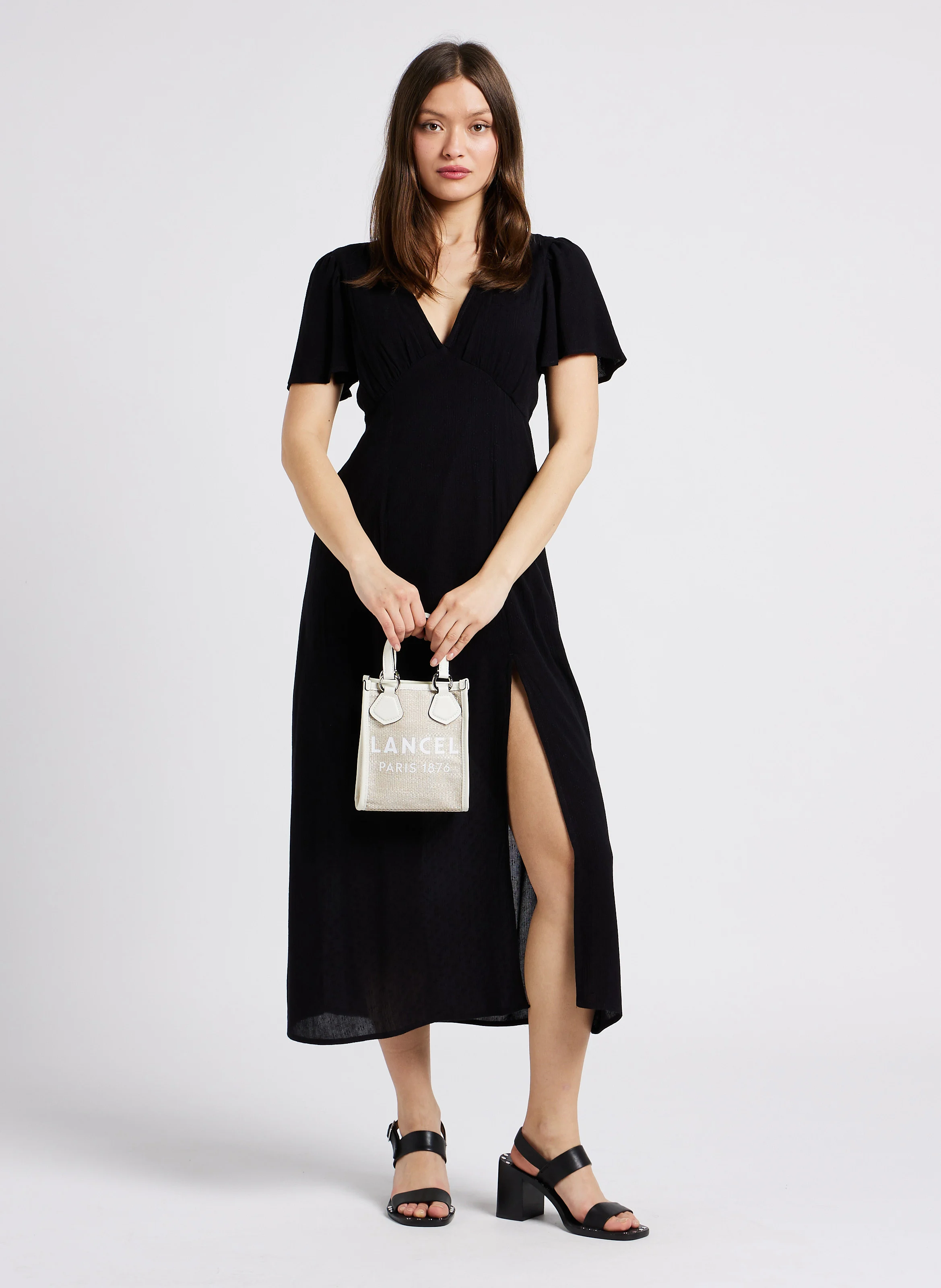 SUMMER - Mini cabas vertical en textile et cuir | Blanc
