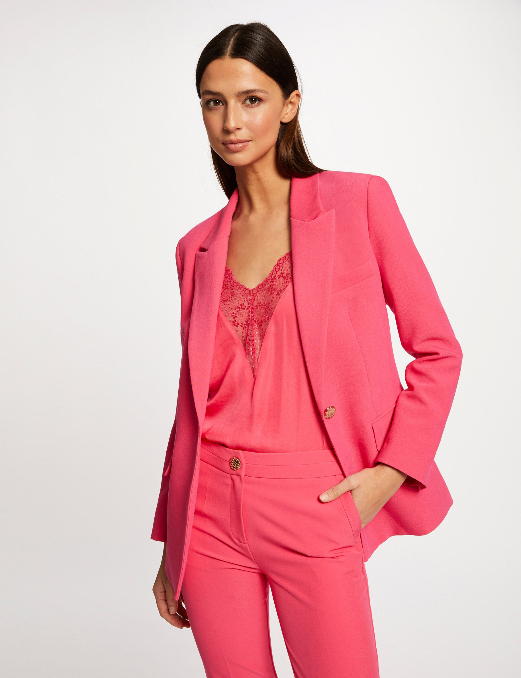 Veste cintrée col cranté à revers rose moyen femme - rose_moyen