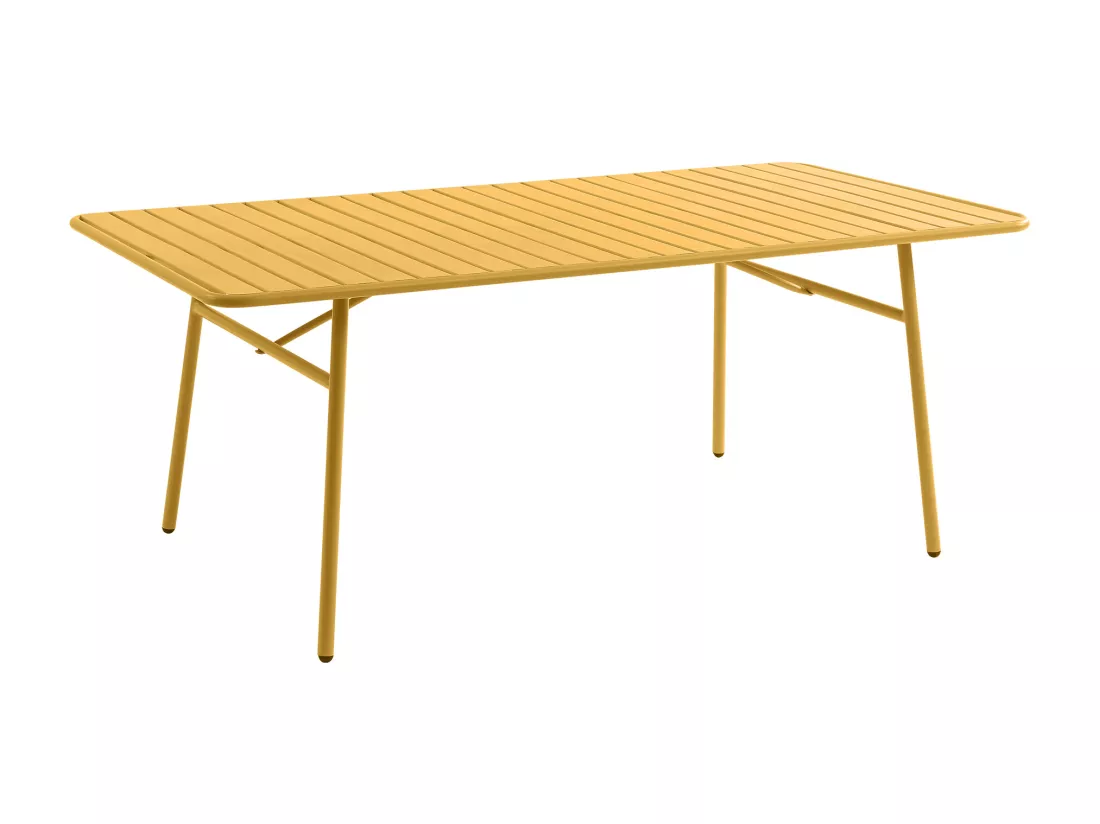 Salle à manger de jardin en métal - une table L.160 cm et 4 chaises empilables - Jaune moutarde - MIRMANDE de MYLIA