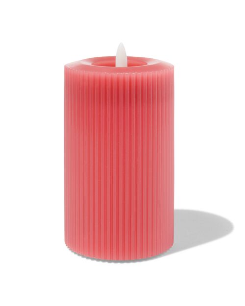 bougie nervurée LED avec cire Ø7.5x12.5 rose foncé