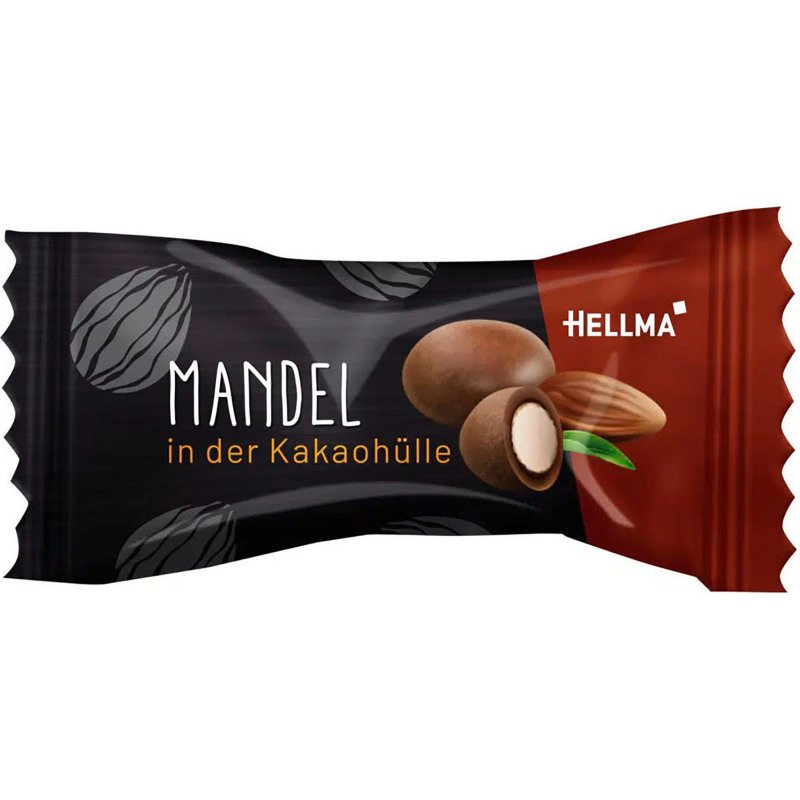 Amandes enrobées de cacao, dans un carton