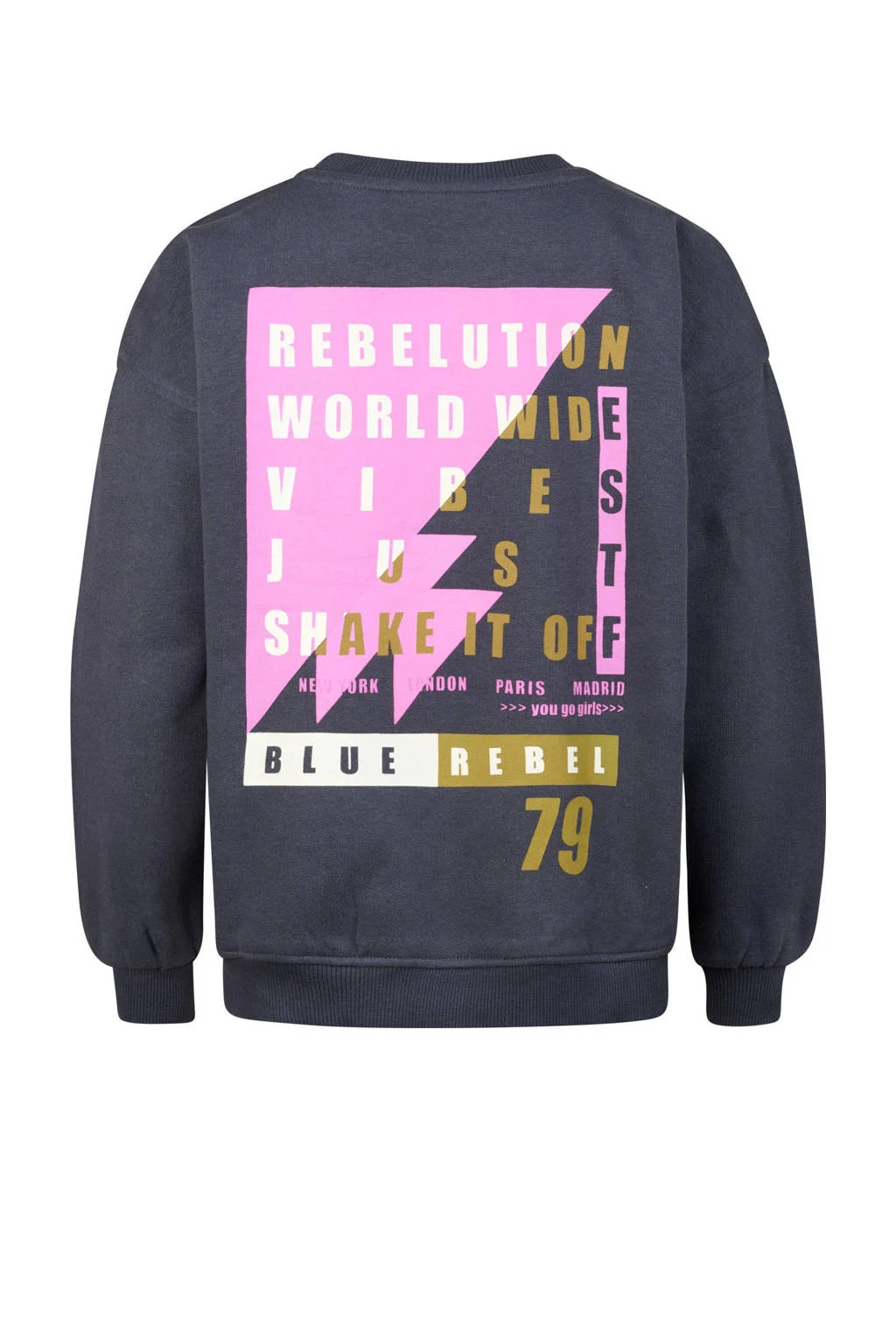 sweater Layla met backprint donkergrijs