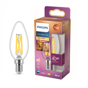 Philips LED kaars E14 40W filament helder warmglow dimbaar