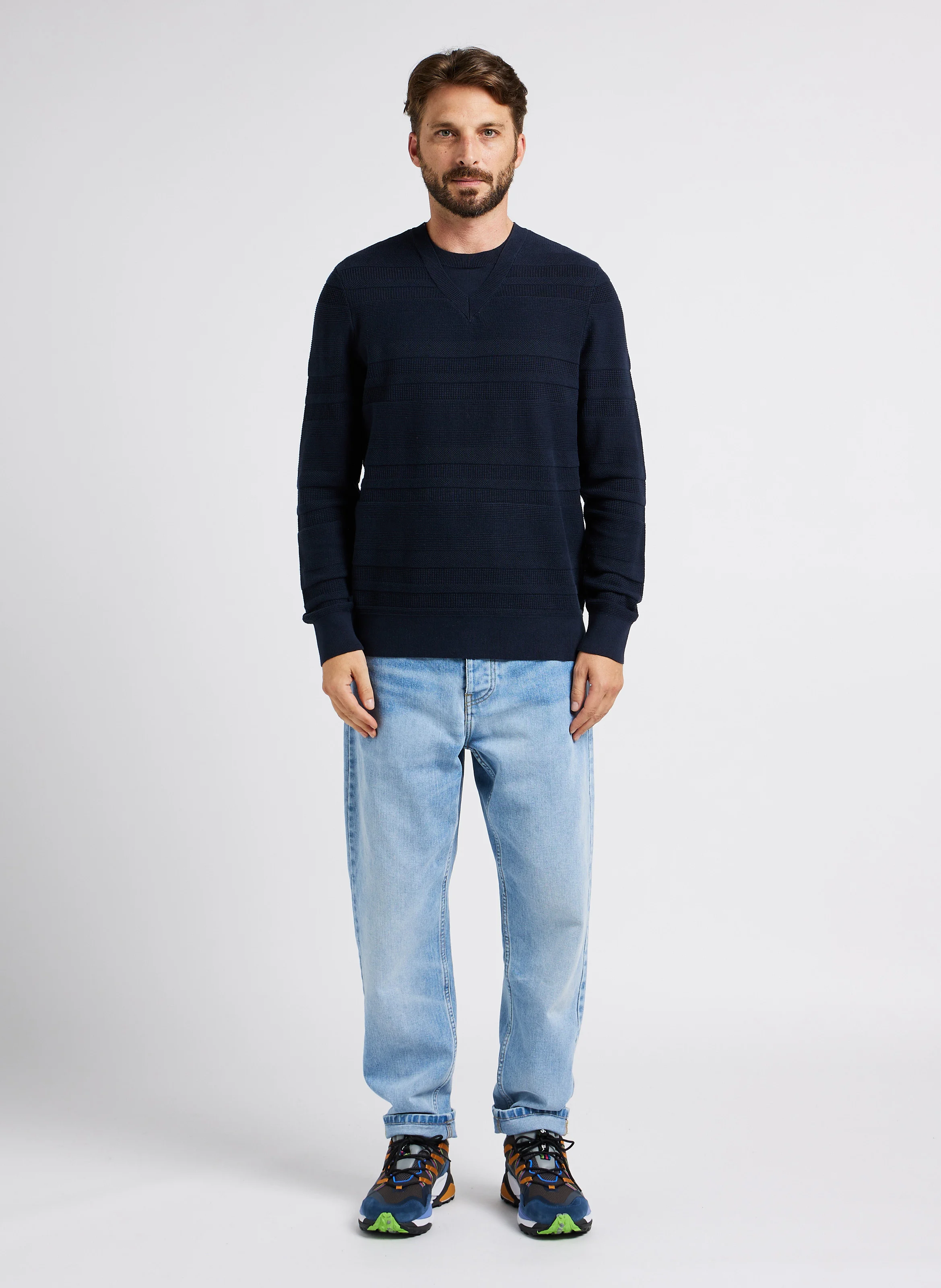Pull dol rond en coton | Bleu