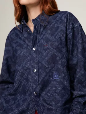 Camisa jeans clássica Crest TH Monogram para ambos os sexos