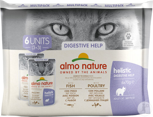 Almo Nature MultiPack Holistic Digestive Help Poisson Et Volaille Pour Chat Adulte 6x70g