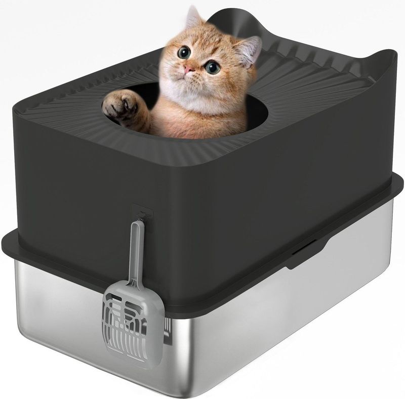 PawHut - Kattenbak - Zwart - 60x40x38cm - Roestvrij Staal