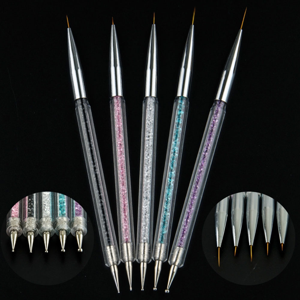(5-tlg. Set) 2in1 Nail Art Nageldesign Dekorier Stift für UV Farbgel mit Liner Pinsel