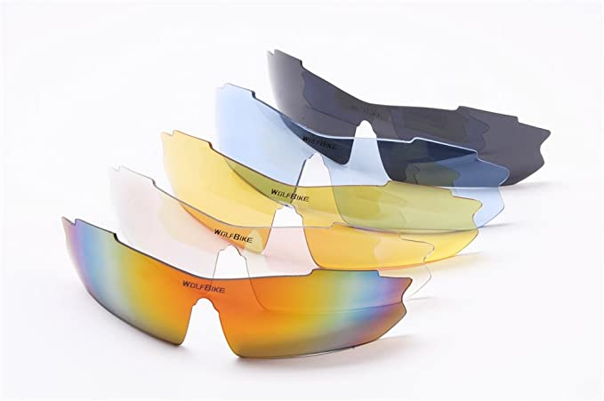 Wolfbike - Polarisierte Sportbrille Fahrrad Sonnenbrille inkl. 5 Wechselgläser   Etui - Schwarz