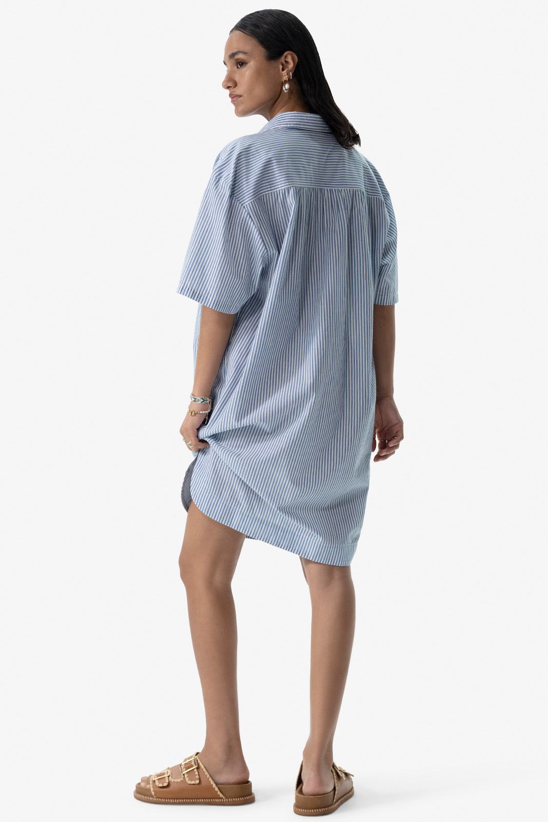 Blauw met wit gestreepte shirt dress