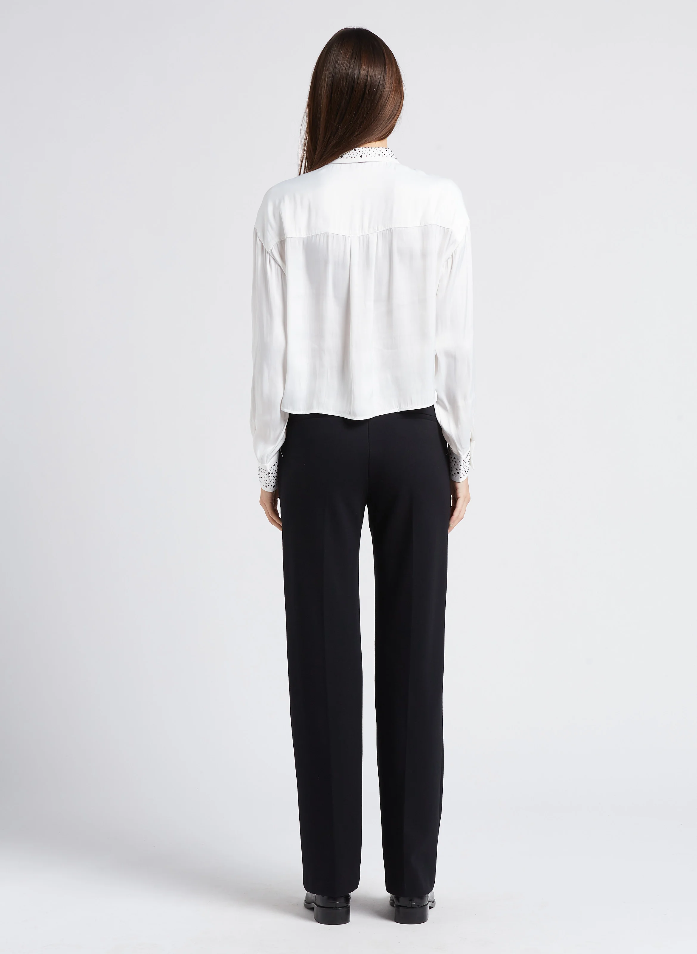 Chemise courte col classique à strass| Blanc