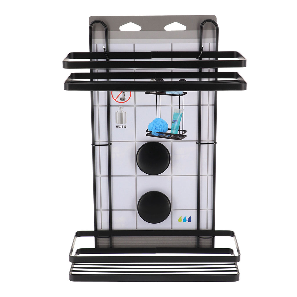 Serviteur de douche 2 paniers métal noir 25x39x12cm