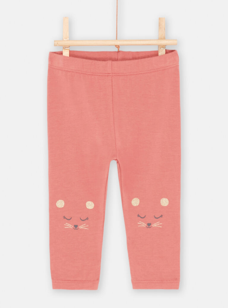 Legging rose blush à motifs souris bébé fille