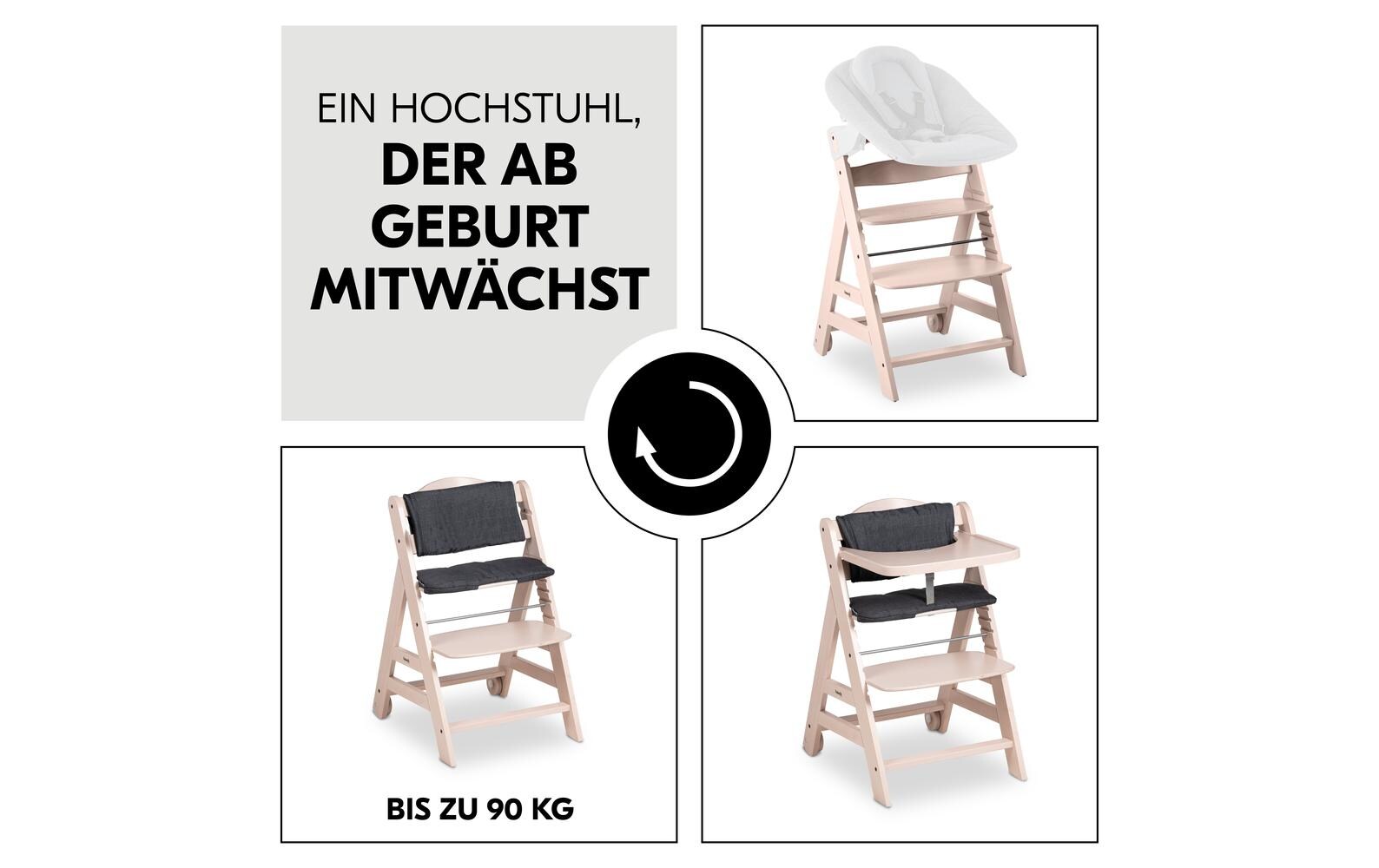 Treppenhochstuhl Beta+ Whitewashed<br>Kippsicheres und mitwachsendes Holzhochstuhlset