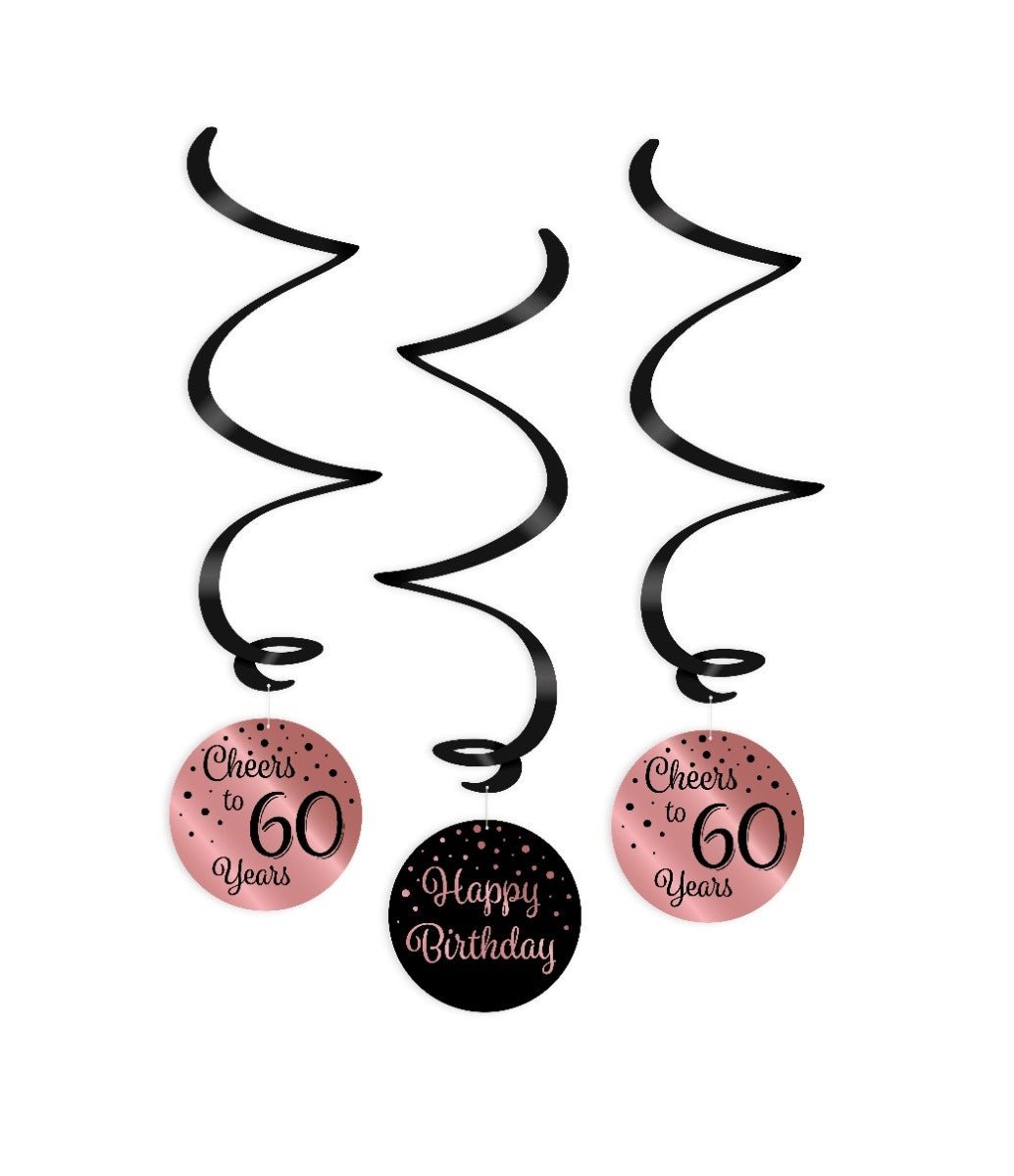 Hangdecoratie 60 Jaar Happy Birthday Zwart Roze 17cm 3st
