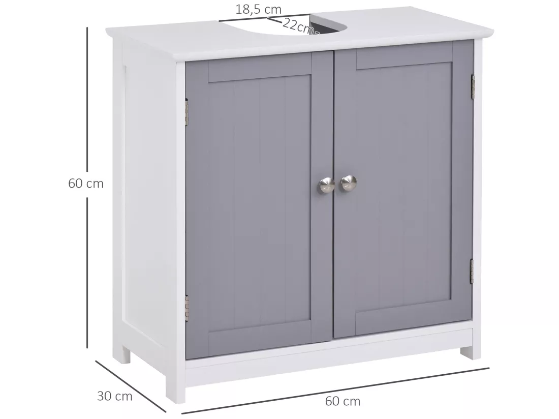 Meuble salle de bain - meuble sous-vasque - placard 2 portes avec étagère - dim. 60L x 30l x 60H cm - MDF gris blanc