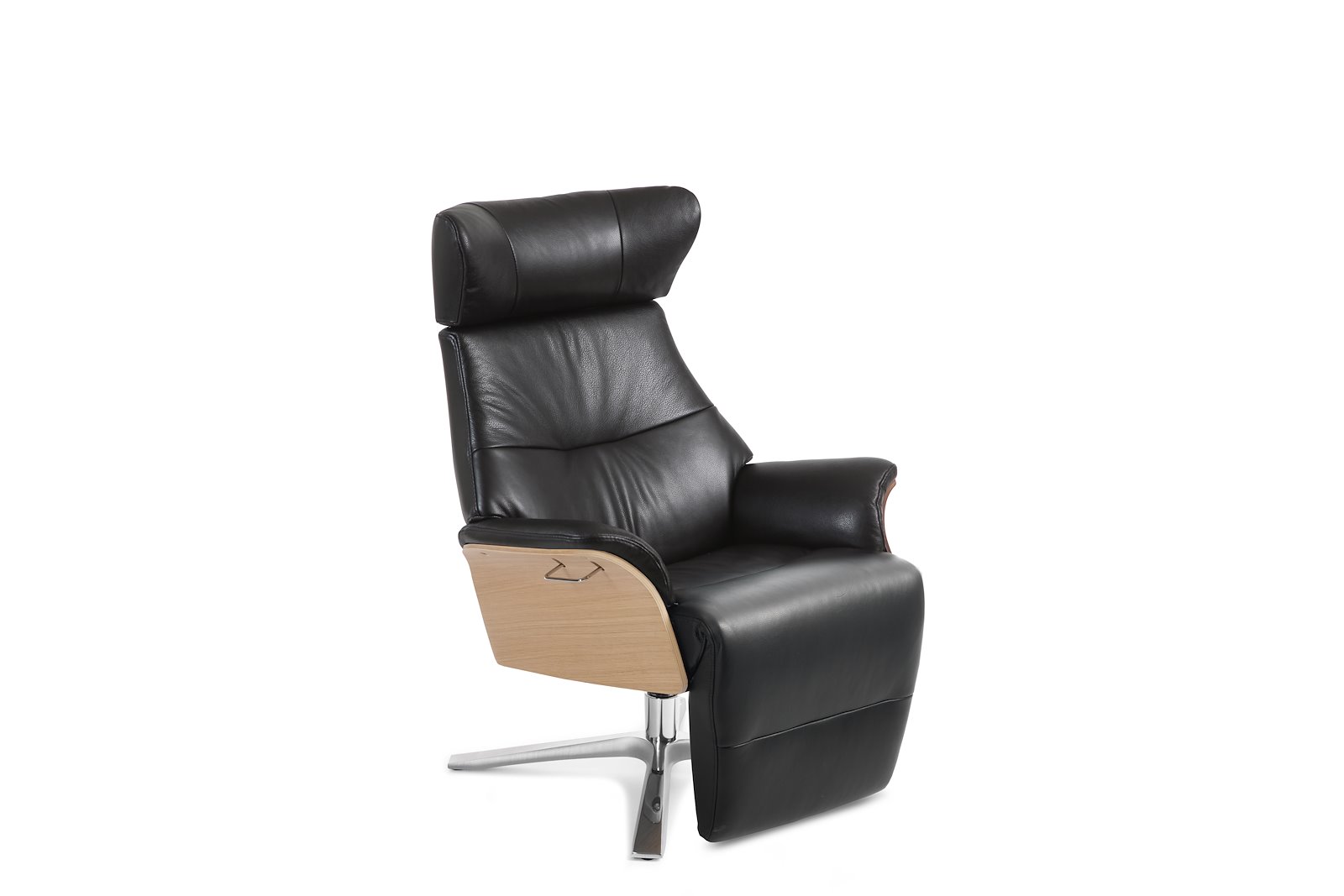 Air lenestol med fothviler I hud Zero 2534-89 Black, Quattro svingfot alu. Skrog i ubehandlet eik