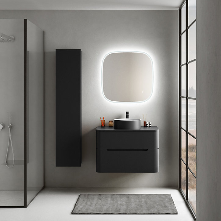 Ensemble salle de bains L. 84 cm meuble sous vasque + plan de toilette noir mat Alba