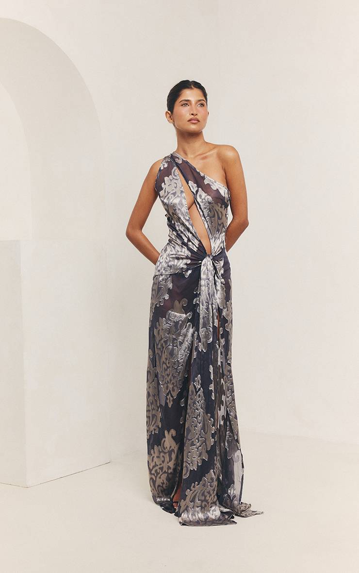 Charbon Robe Maxi Ajourée En Velours Dévoré Métallisé