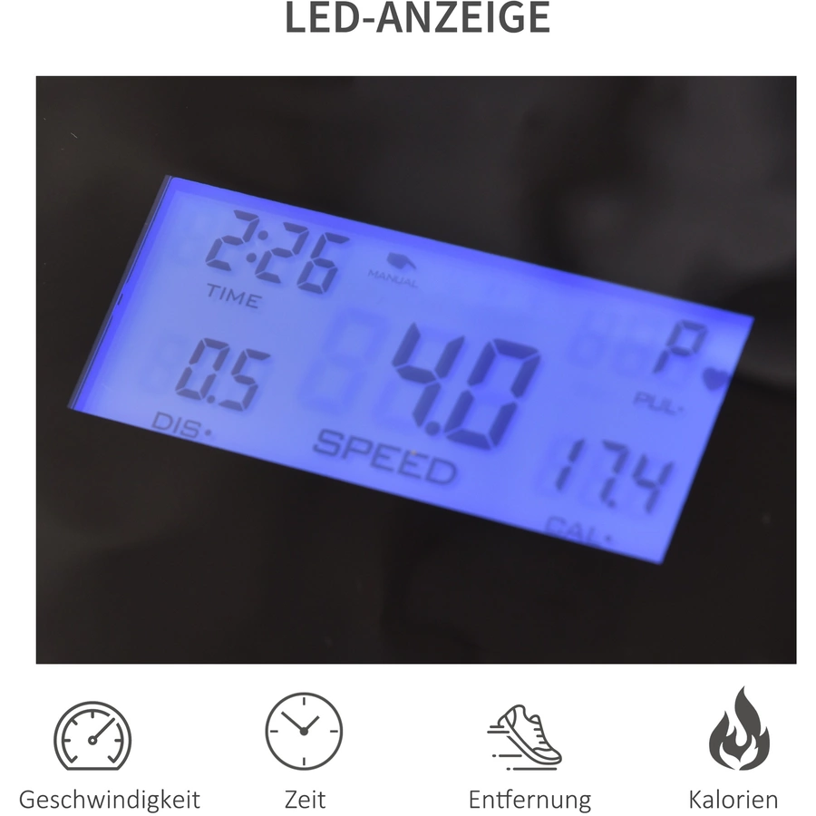 HOMCOM Laufband Ideales Training, Getränkehalter, Handyhalter Schwarz, Grau