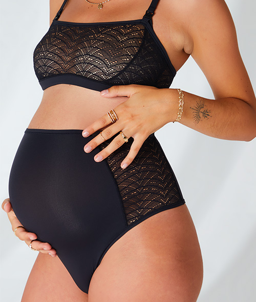 Tanga taille haute en dentelle et microfibre