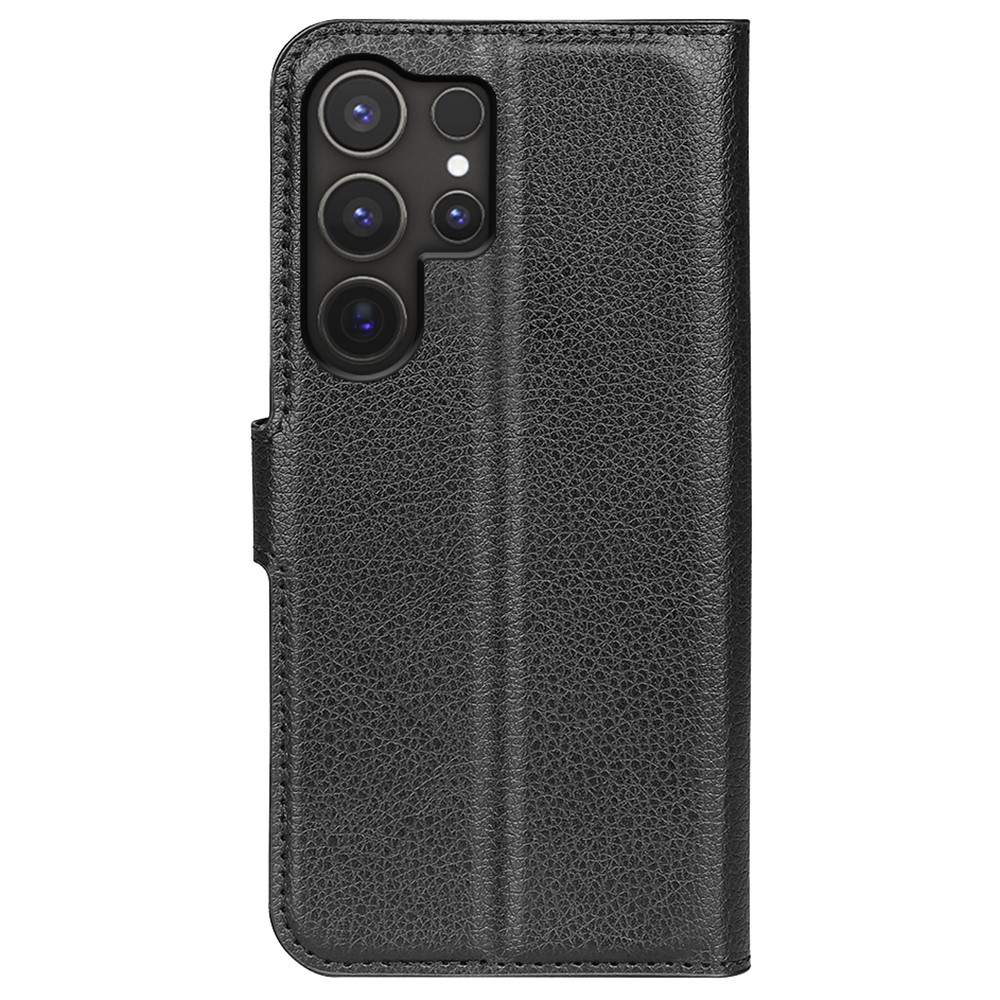Samsung Galaxy S25 Ultra Leder Tasche Flip Cover Litchi Look - Schwarz
