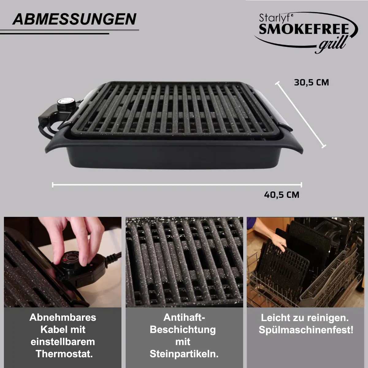 Starlyf® elektrischer Tischgrill - Elektrogrill - regelbares Thermostat Smokefree Grill