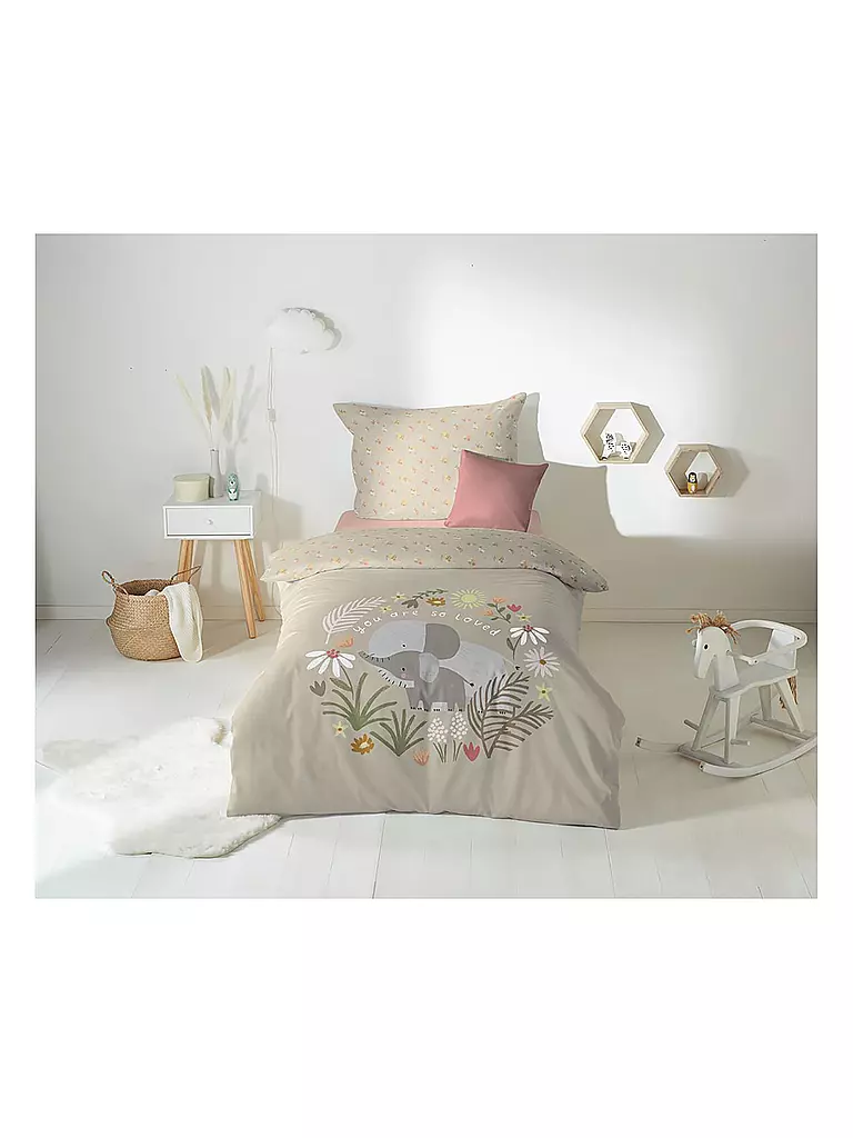 FLEURESSE Satin Kinderbettwäsche 70x90cm/140x200 KIDS B Beige  beige
