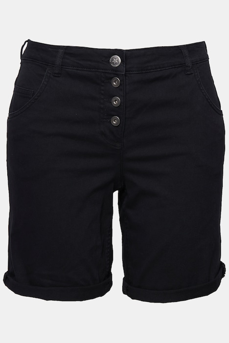 Twill-Shorts, Straight Fit, sichtbare Knöpfe, Krempelsaum