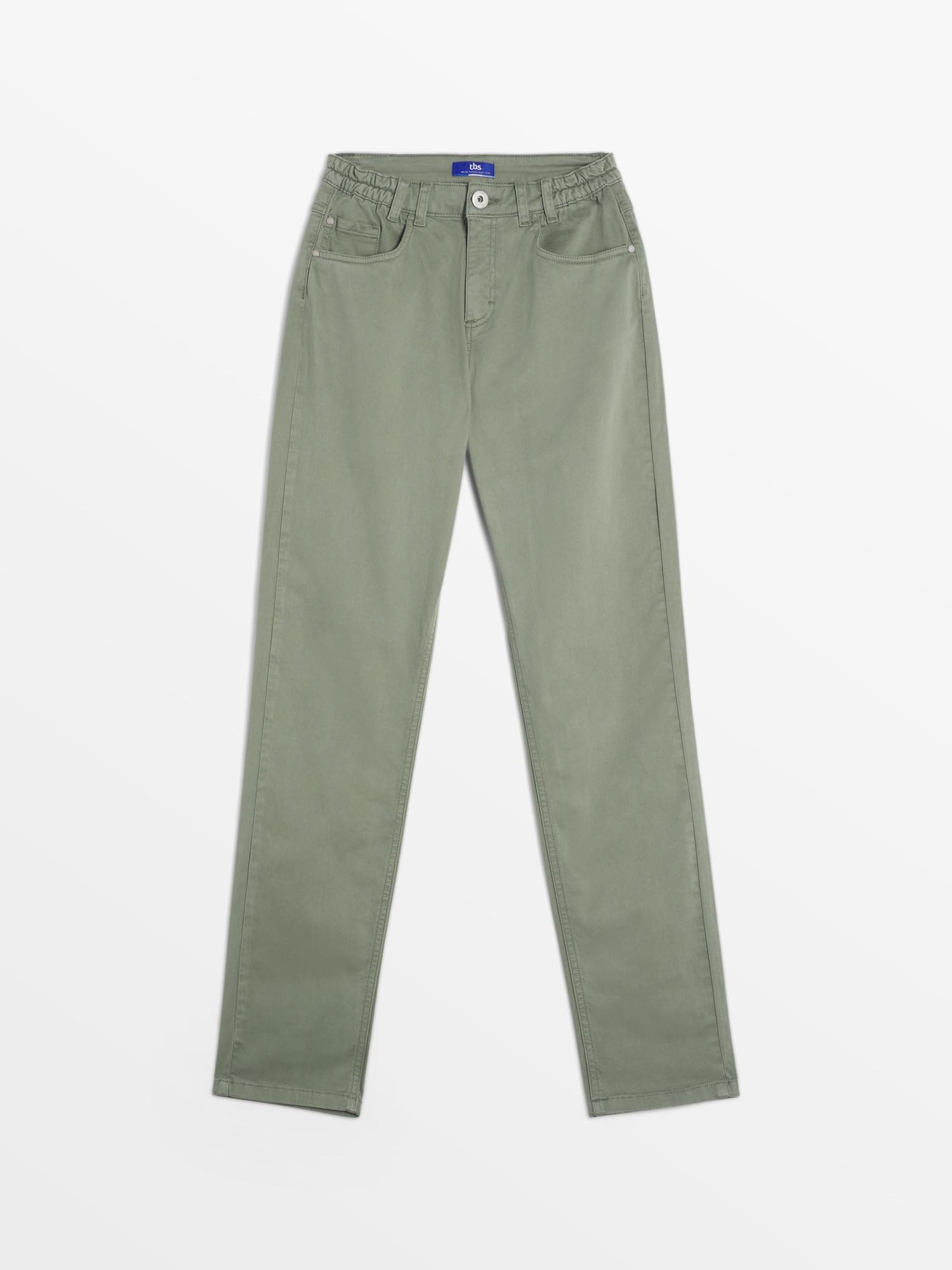 Pantalon Femme Coton Stretch Ceinture Elastique Vert