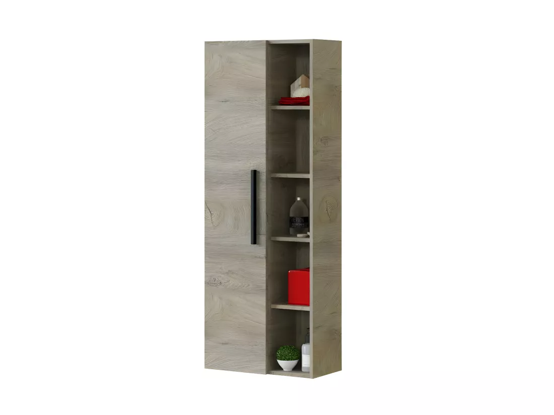 Colonne suspendue 1 porte 4 niches Chêne - BIGRA - L 51 x l 25 x H 135 cm