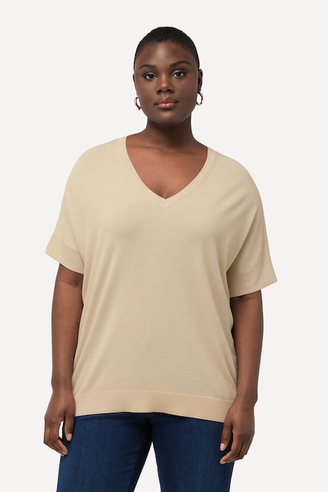 Strickshirt, Viskose-Mix, V-Ausschnitt, Halbarm