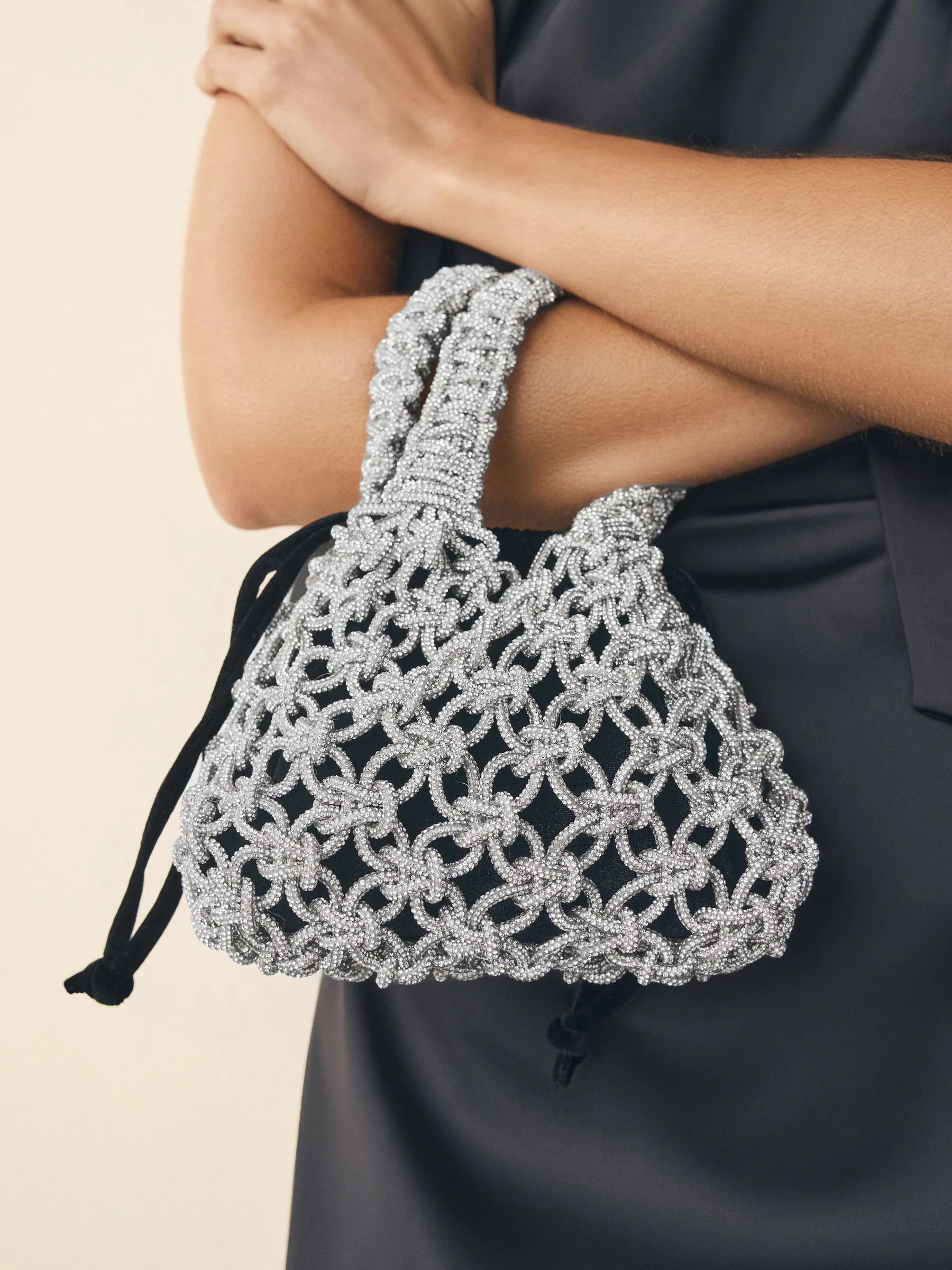Zwart - Fluwelen Sparkle Weave handtas