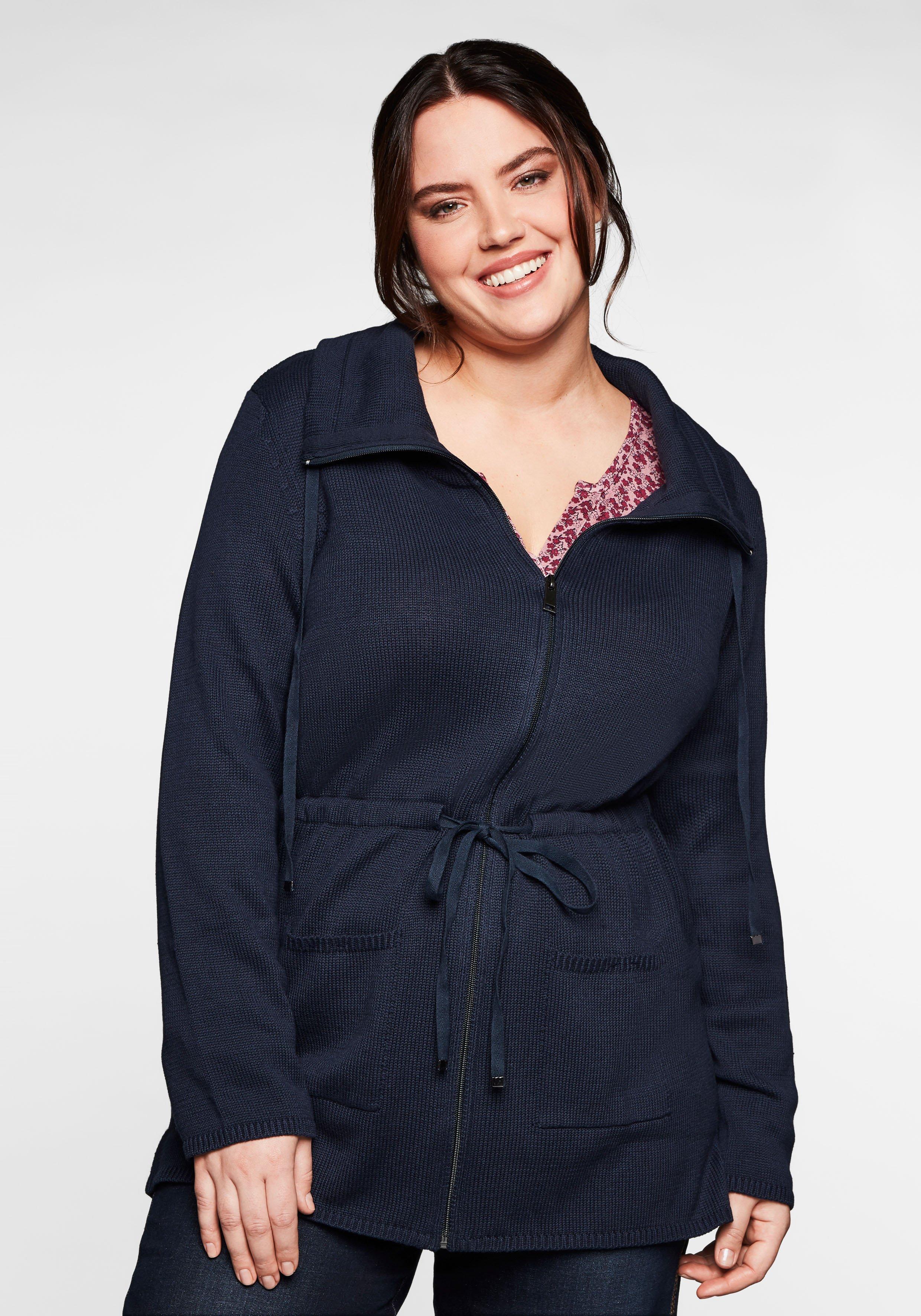 Strickjacke mit Reißverschluss und Taillen-Tunnelzug