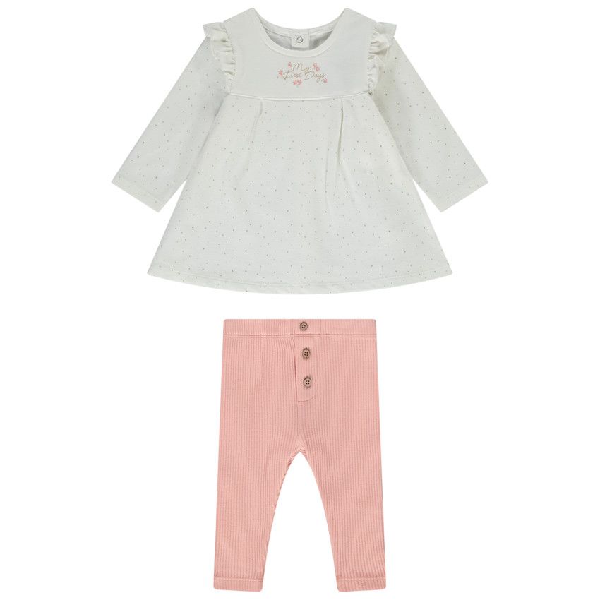 Ensemble 2 pièces robe + caleçon pour bébé fille - Ecru