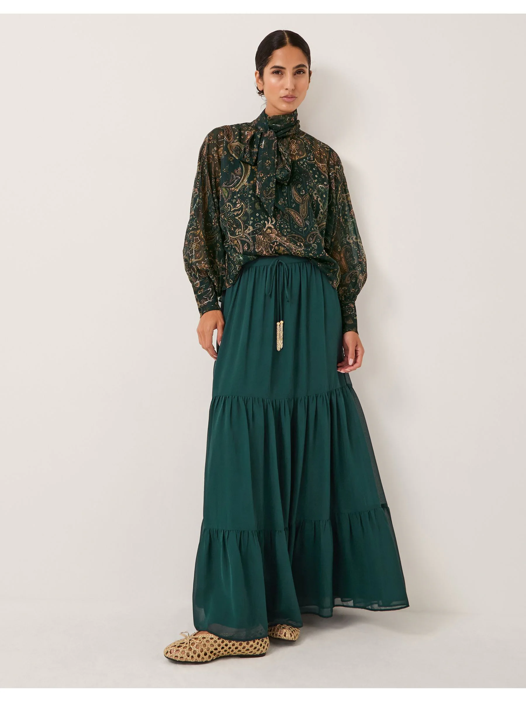 Monsoon Holly Tiered Chiffon Maxi Skirt