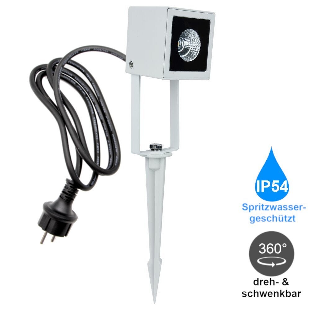 famlights | Vincent LED grondspot van aluminium in mat wit, 470 lumen