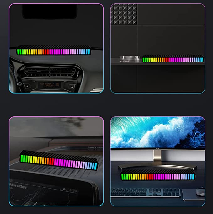 (18cm) 32 LED's Mini Rhythmus Lichtleiste RGB Musik Lampe Soundgesteuerte Party Beleuchtung - Schwarz