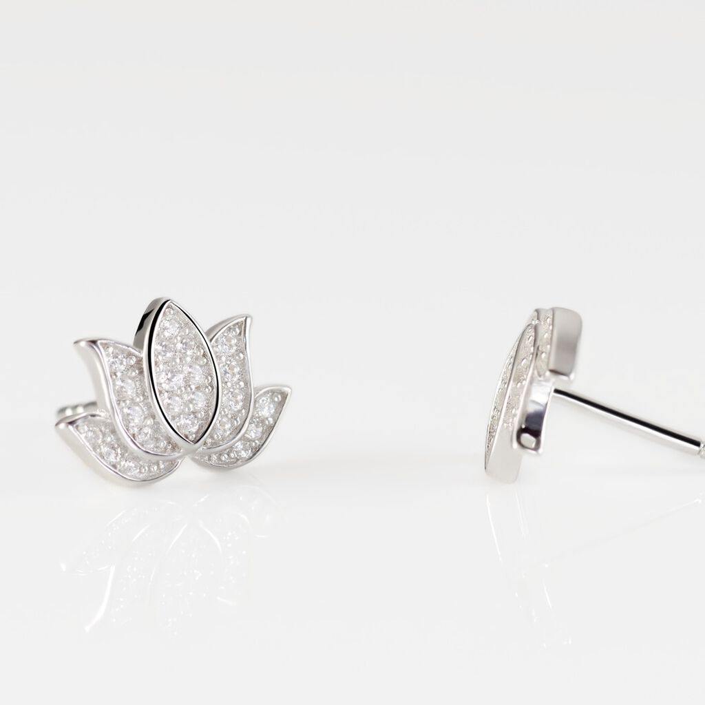 Boucles D'oreilles Puces Cassien Argent Blanc Oxyde De Zirconium